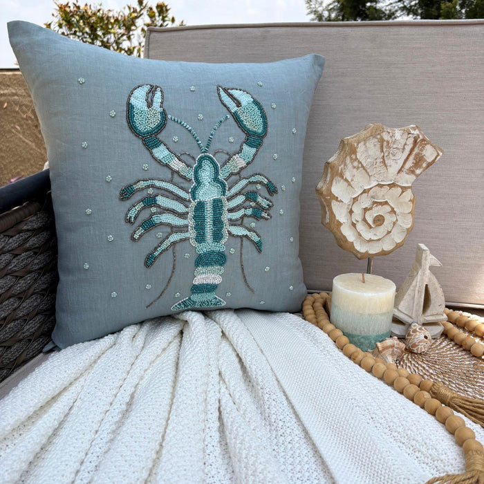 Dull Blue Linen Throw Pillow Cover - Lobster Cool