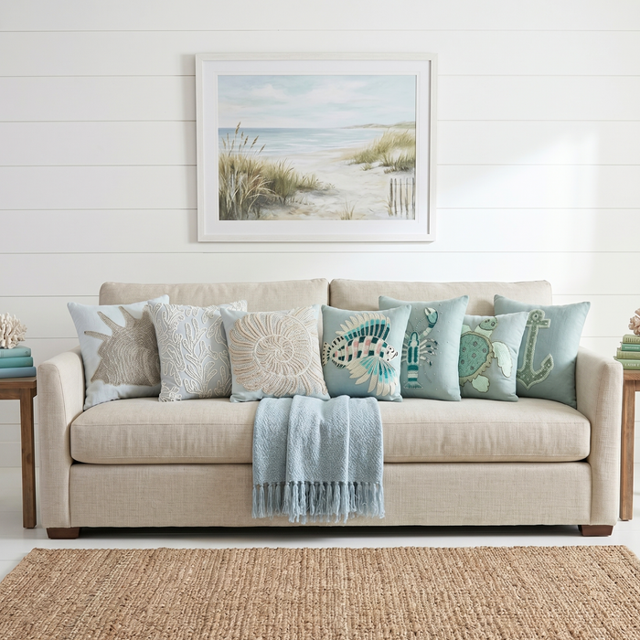 Dull Blue Linen Throw Pillow Cover - Lobster Cool