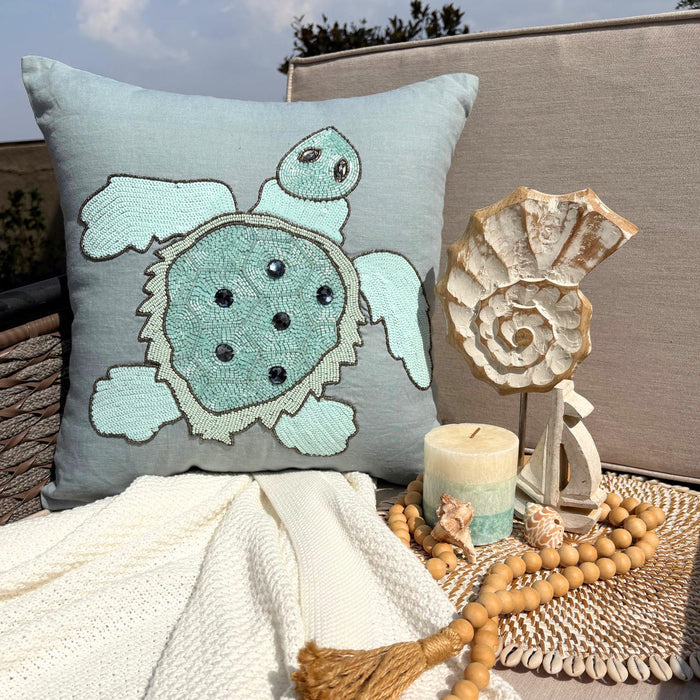 Dull Blue Linen Throw Pillow Cover - Turtle Dove