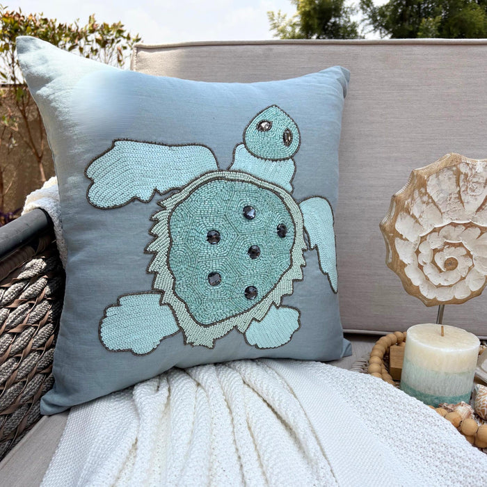 Dull Blue Linen Throw Pillow Cover - Turtle Dove
