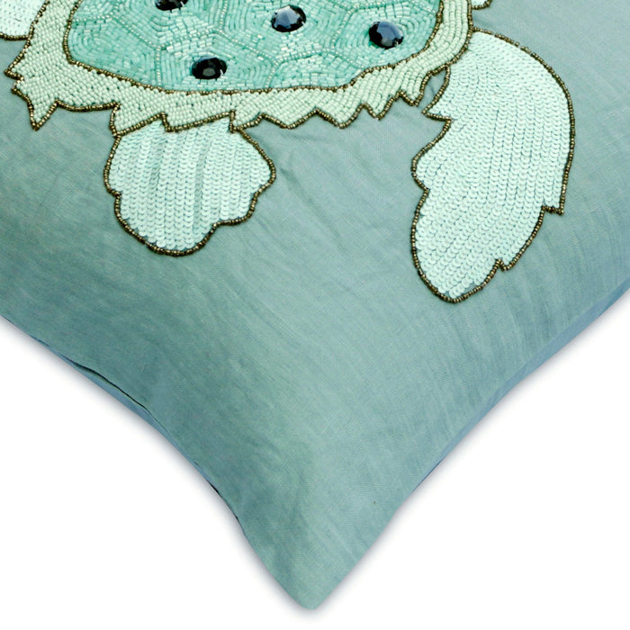 Dull Blue Linen Throw Pillow Cover - Turtle Dove