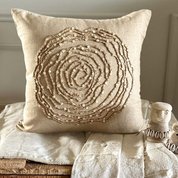 Earthy Rose - Natural Beige Cotton Linen Throw Pillow Cover