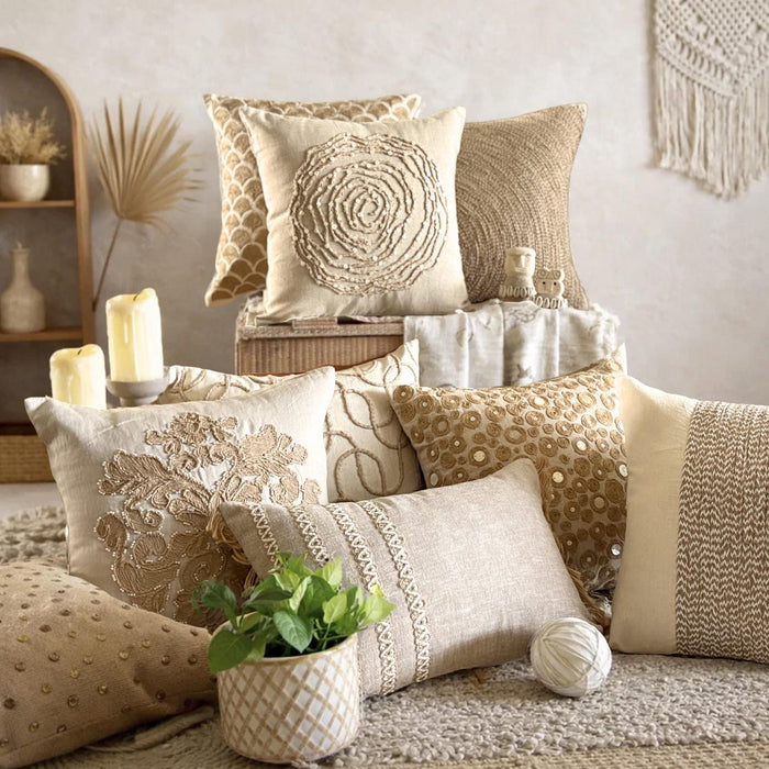 Earthy Rose - Natural Beige Cotton Linen Throw Pillow Cover