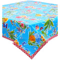 freckled sage edgar's butterfly light blue oilcloth tablecloth with red gingham trim