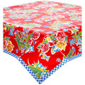 freckled sage edgar's butterfly red oilcloth tablecloth with blue gingham trim