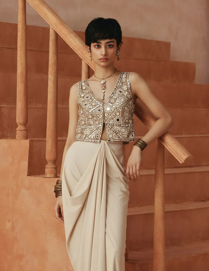 Elan Ivory Draped Set