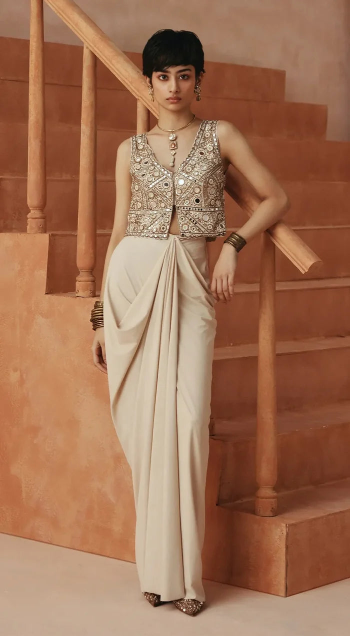 Elan Ivory Draped Set