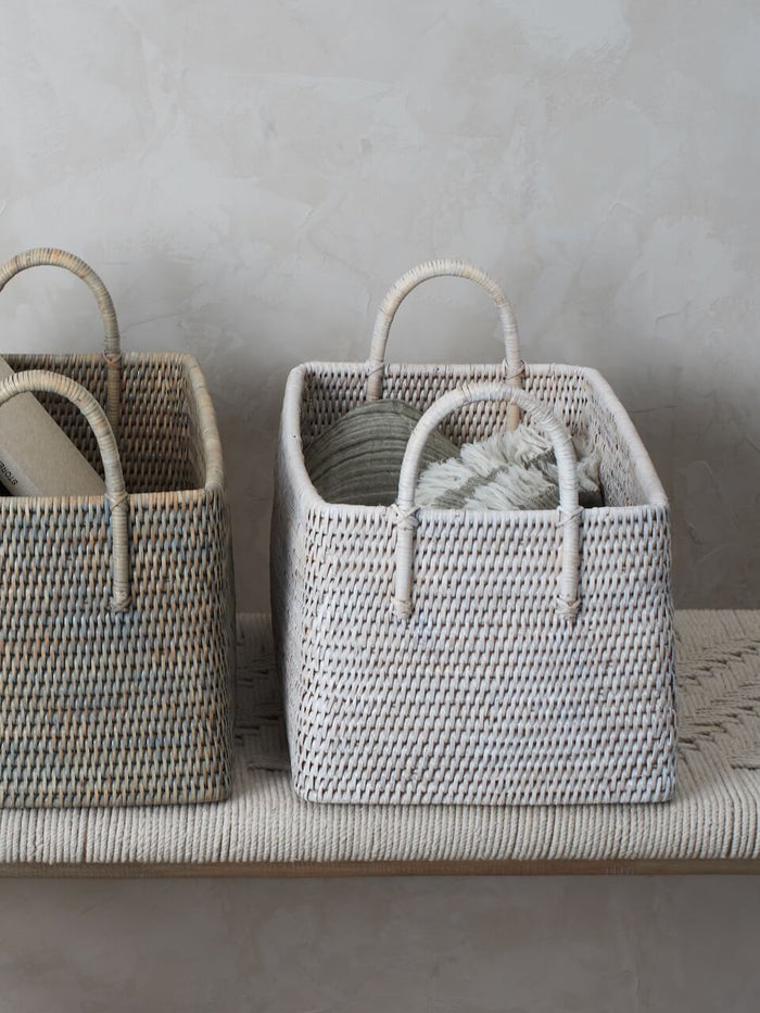 Elgin Rattan Magazine Basket - White