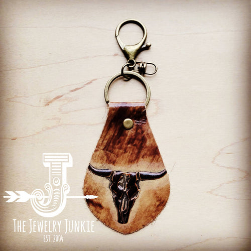 **Embossed Leather Key Chain - Tan Steer Head