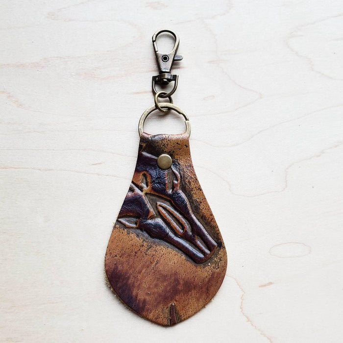 **Embossed Leather Key Chain - Tan Steer Head