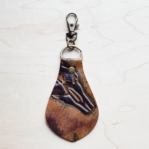 **Embossed Leather Key Chain - Tan Steer Head