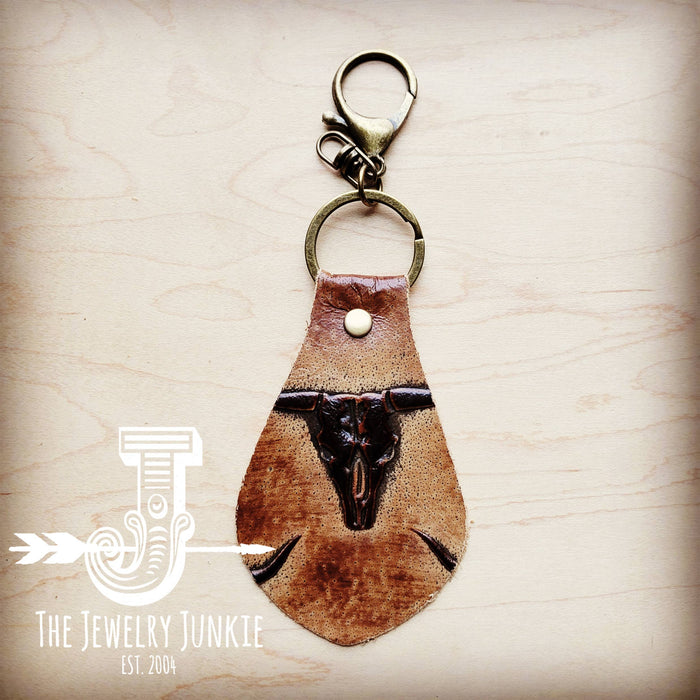 **Embossed Leather Key Chain - Tan Steer Head