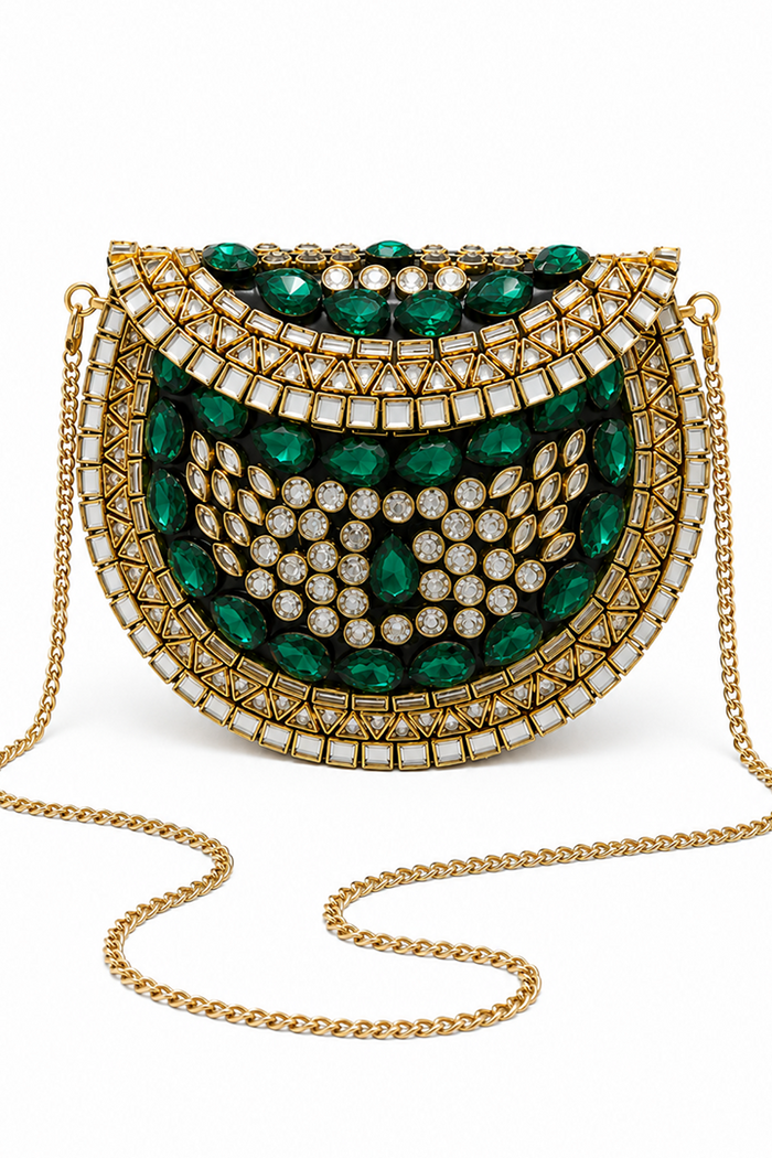 Emerald Luxe Kundan Clutch