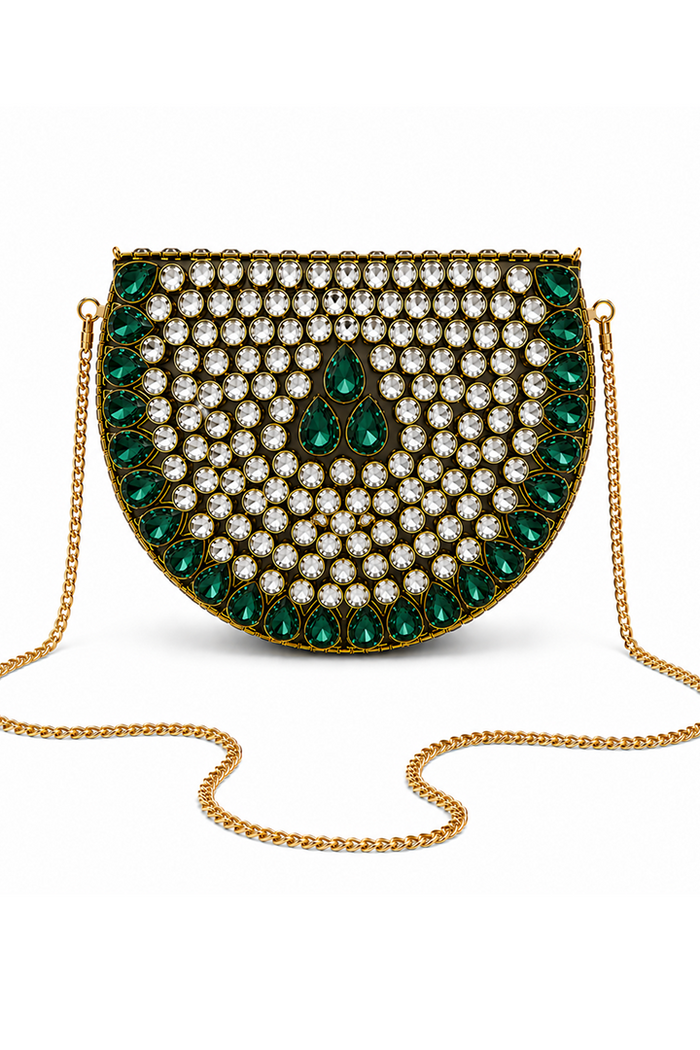 Emerald Luxe Kundan Clutch