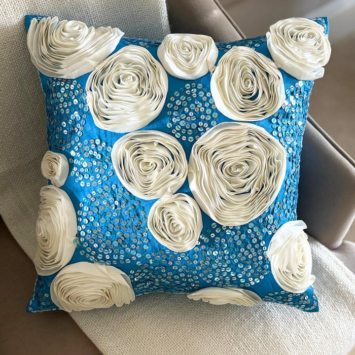 Eternity - Aqua Blue Art Silk Decorative Euro Sham