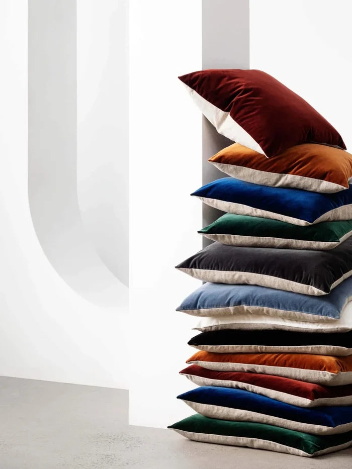 Etro Mini Velvet & Linen Cushion & Insert | Black | 30x50cm - Suzie Anderson Home