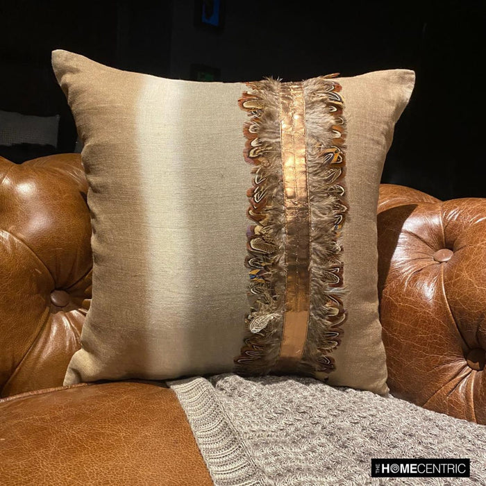 Feather Friend - Beige Linen Halloween Throw Pillow Cover