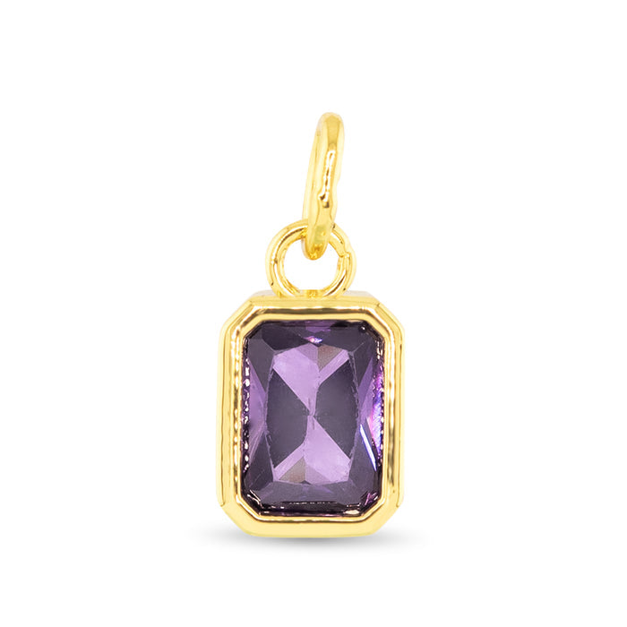 February birthstone charm with purple amethyst-inspired stone and 18K gold dipped setting