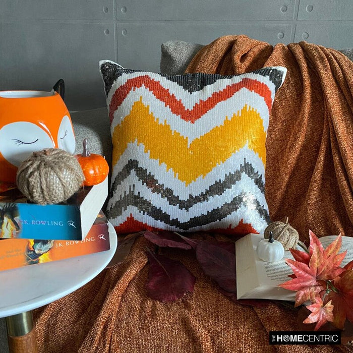 Fiery Mountain - Orange Art Silk Throw Pillow Cover