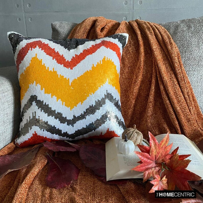 Fiery Mountain - Orange Art Silk Throw Pillow Cover