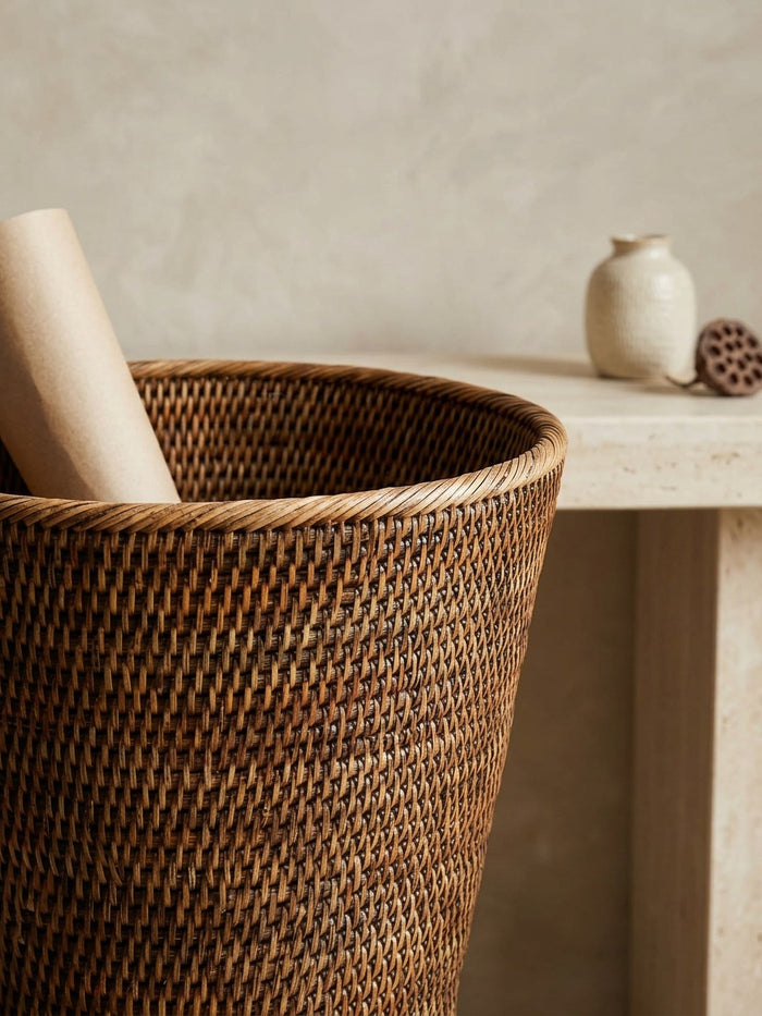 Fife Rattan Waste Paper Basket - Antique Brown