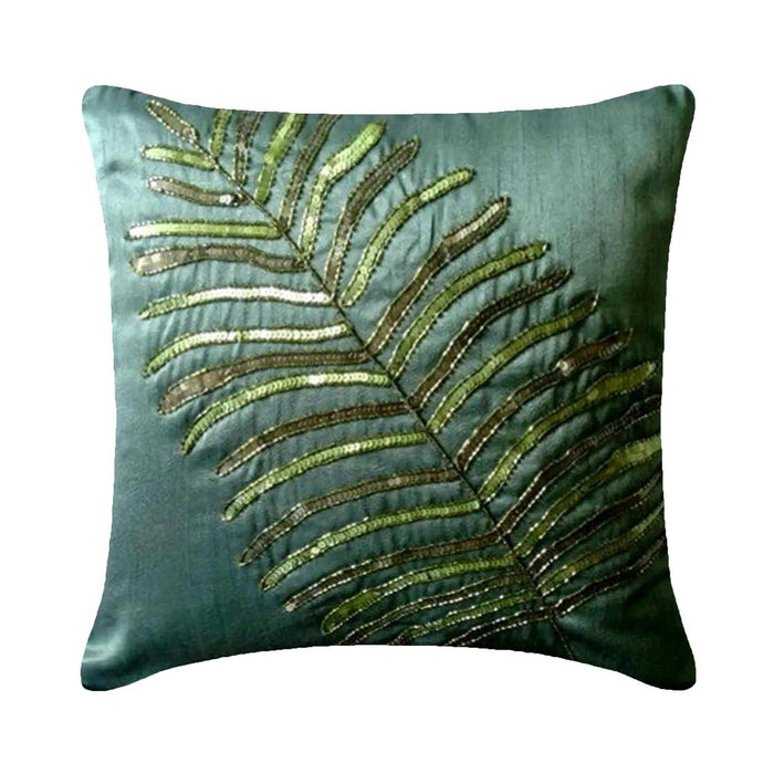 Floating Leaf - Dark Green Art Silk Throw Pillow Cover