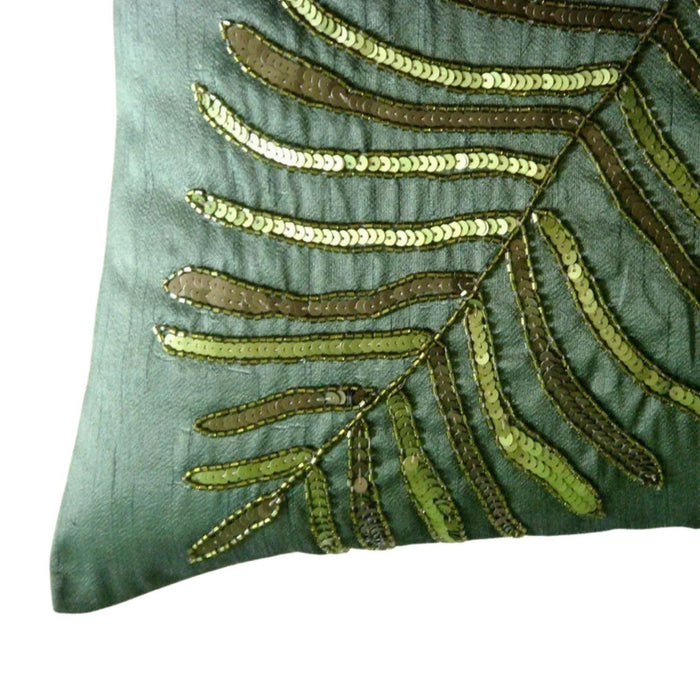 Floating Leaf - Dark Green Art Silk Throw Pillow Cover