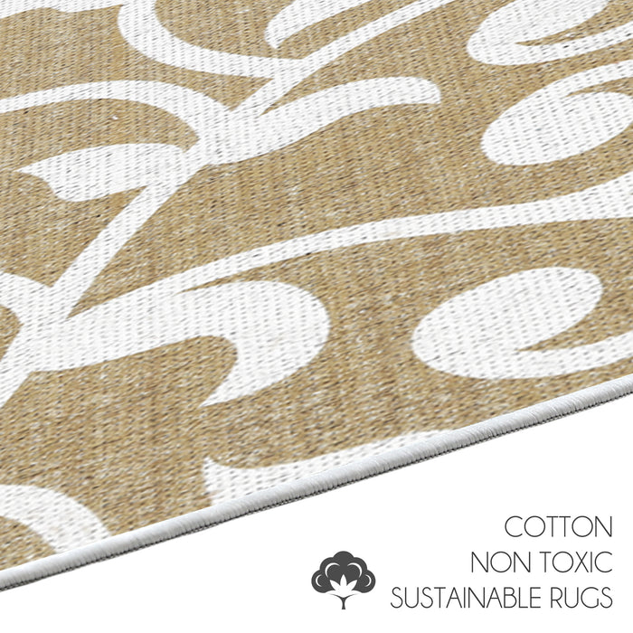 Floral Design Non Skid Washable Kitchen Runner Rugs Set of 2| 44 x 24 and 31.5 x 20 Inches Floor Mats |Beige
