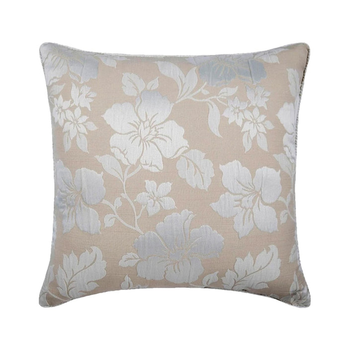 Floral Lady - Beige Jacquard Silk Throw Pillow Cover