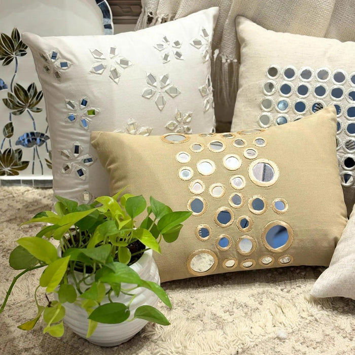 Floral Lake - White Cotton Canvas Decorative Euro Sham