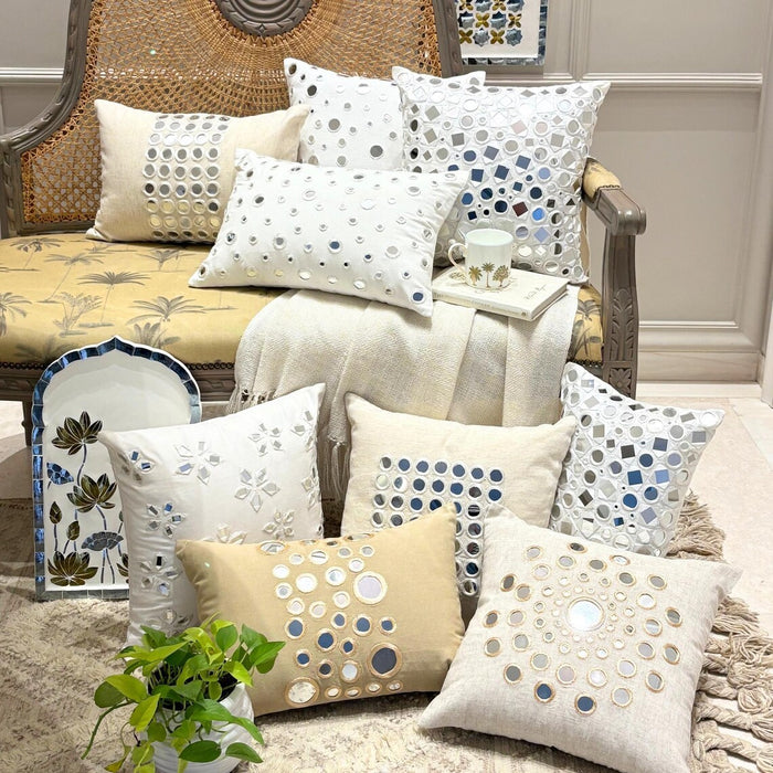 Floral Lake - White Cotton Canvas Decorative Euro Sham