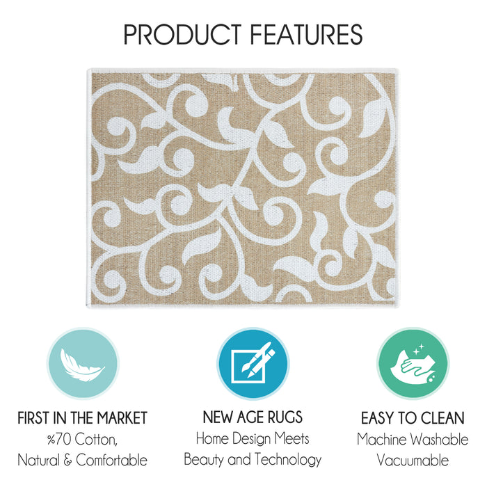 Floral Pattern Large Dish Drying Mat for Kitchen Counter |24 x 18 x 0.25 Inches | Beige