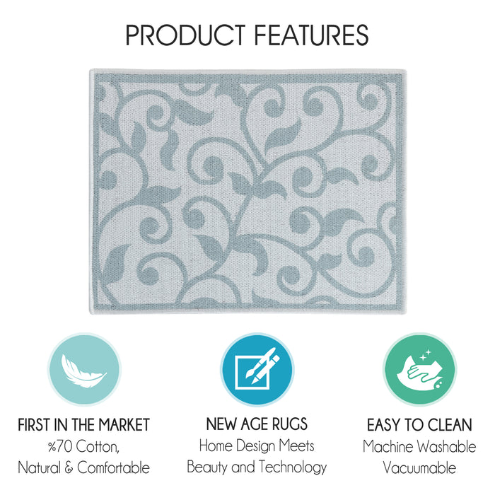 Floral Pattern Large Dish Drying Mat for Kitchen Counter |24 x 18 x 0.25 Inches | Gray & Teal