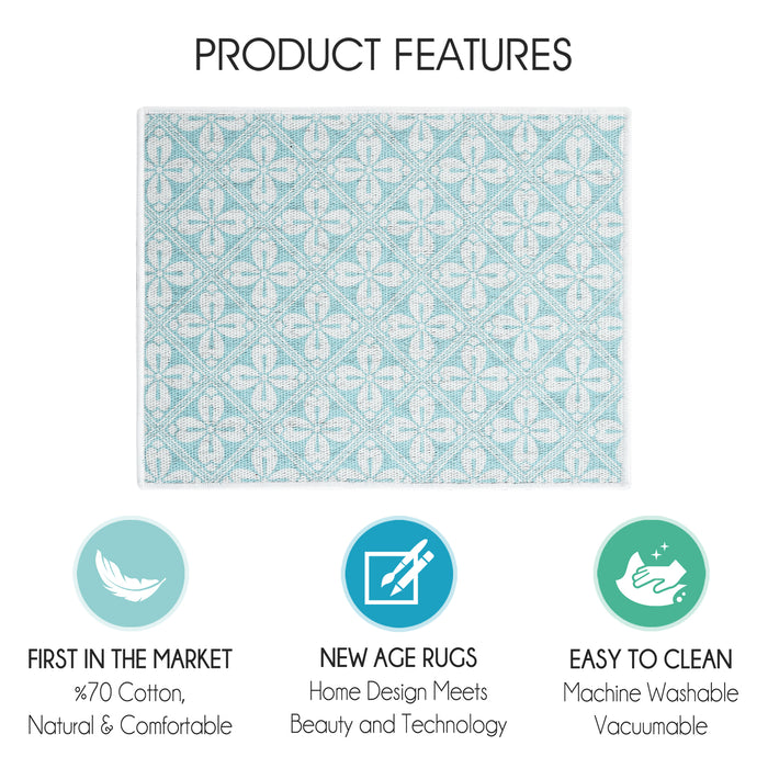 Flower Pattern Large Dish Drying Mat for Kitchen Counter |24 x 18 x 0.25 Inches | Blue