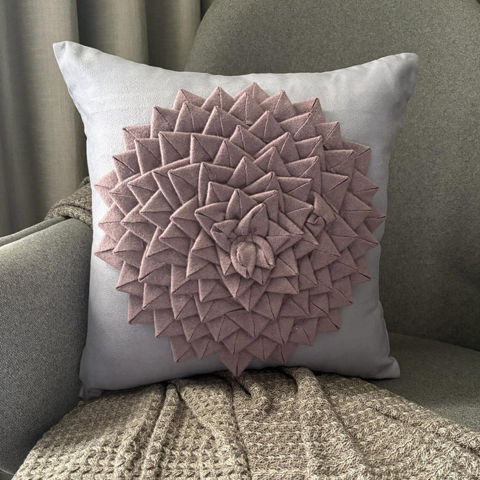 Flowerbed - Purple Felt Throw Pillow Cover