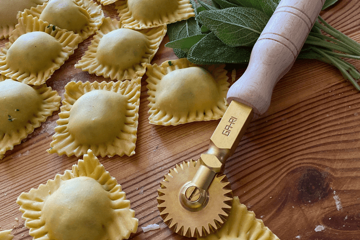 Fluted Brass Pasta Wheel Cutter, from Italy