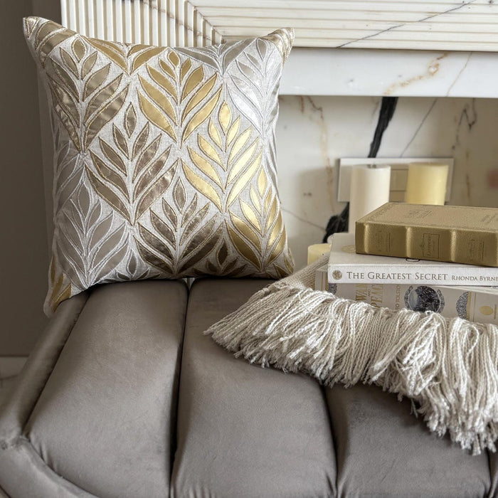 Foil Maple - Gold Faux Leather Throw Pillow Cover