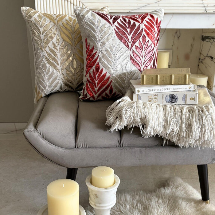 Foil Maple - Gold Faux Leather Throw Pillow Cover