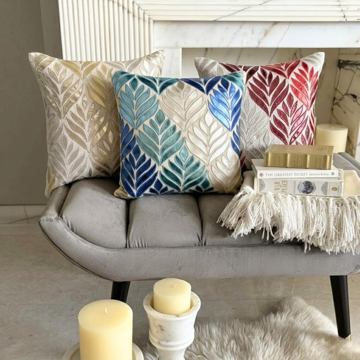 Foil Maple - Gold Faux Leather Throw Pillow Cover
