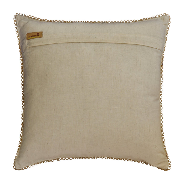 Folk Song - Beige Linen Throw Pillow Cover