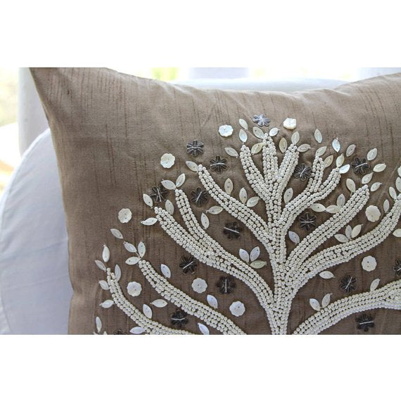 Fortune Tree Beaded Tree Throw Pillow Cover