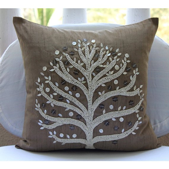 Fortune Tree Mother Of Pearl Throw Pillow Cover