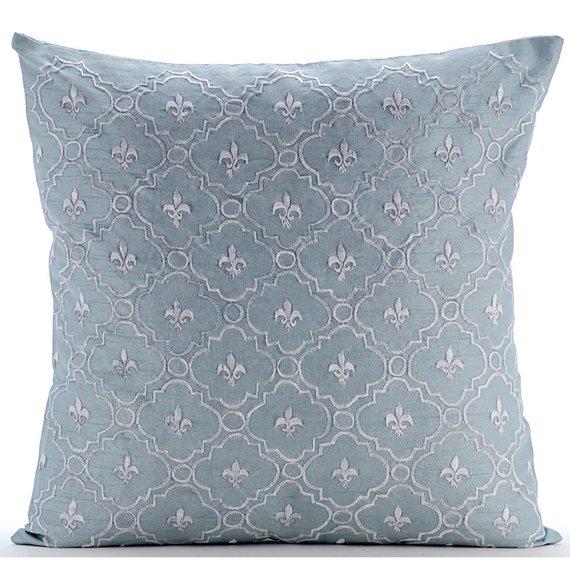 French Nautical - Light Blue Art Silk Decorative Euro Sham
