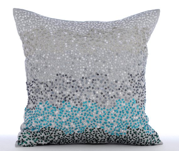 Aqua Blue & Grey / 14 x 14 inch
