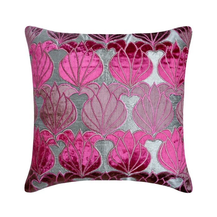 Fuchsia Lotus - Pink Art Silk Throw Pillow Cover