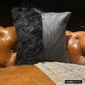 Furry World - Black Faux Leather  &  Fur Decorative Throw Pillow Cover