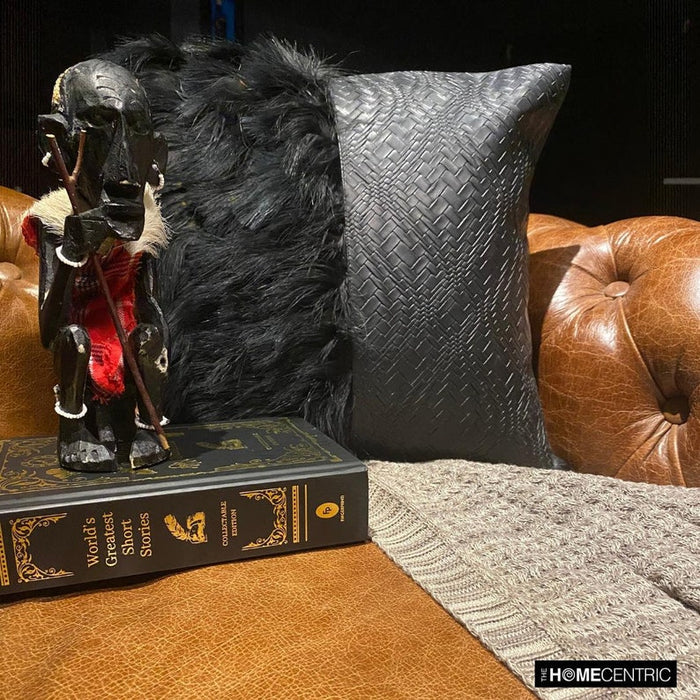 Furry World - Black Faux Leather  &  Fur Decorative Throw Pillow Cover