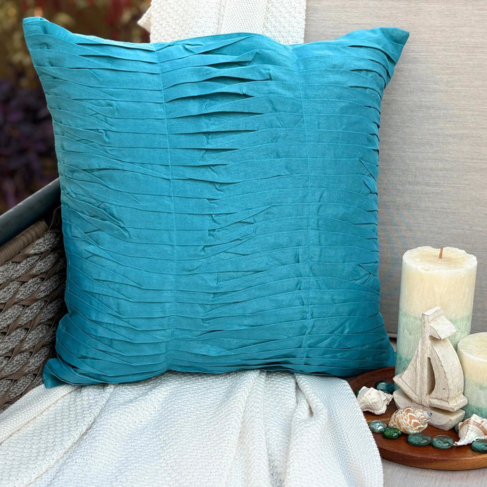 Gentle Waves - Turquoise Blue Art Silk Throw Pillow Cover