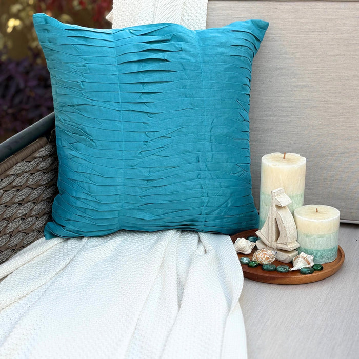Gentle Waves - Turquoise Blue Art Silk Throw Pillow Cover