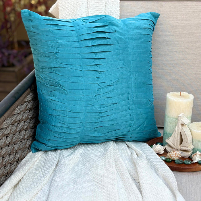 Gentle Waves - Turquoise Blue Art Silk Throw Pillow Cover